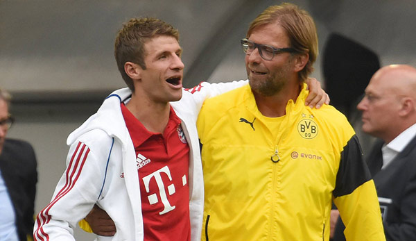 Kennen sich aus den alten Rivalitätstagen zwischen dem BVB und dem FC Bayern: Thomas Müller und Jürgen Klopp.
