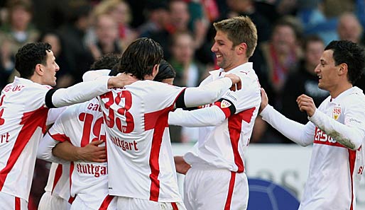 Stuttgarter Jubel über das 2:0 gegen Spitzenreiter Hertha BSC Berlin