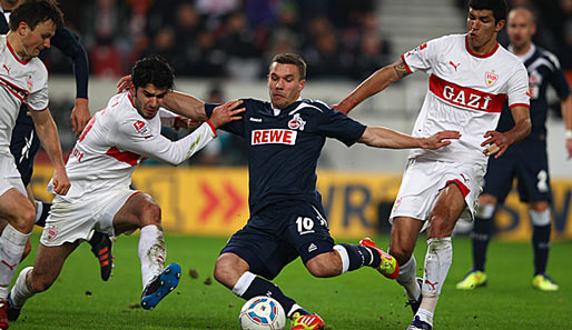 Im Hinspiel sicherte Lukas Podolski (2.v.r.) seinen Kölnern durch zwei Tore einen Punkt