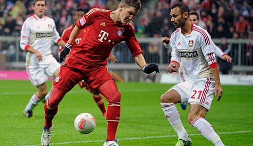 Nach acht Siegen in Serie verliert Bastian Schweinsteiger (l.) mit dem FCB gegen Leverkusen