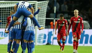 Hertha BSC bejubelt den Heimsieg gegen Bayer Leverkusen