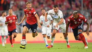 Jerome Boateng hat sich beim Saisonauftakt mit dem FC Bayern gegen Hoffenheim nicht für einen Megavertrag bei PSG empfohlen. Thomas Müller legte das WM-Tief ab, Arjen Robben ballerte gegen den Bank-Frust. Bei der TSG enttäuscht der Kapitän. Die Noten.