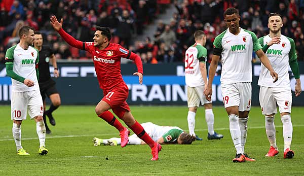 Jubel nach 40-Meter-Solo: Nadiem Amiri traf gegen den FC Augsburg für Bayer Leverkusen höchst sehenswert.