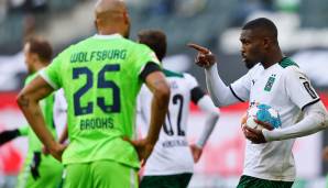 Eröffnete Gladbachs Aufholjagd gegen Wolfsburg mit dem Anschlusstreffer: Marcus Thuram (r.).