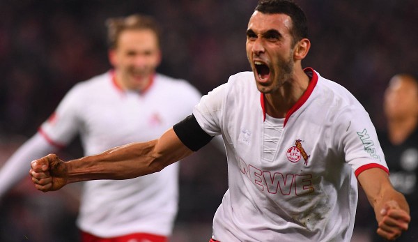 Ellyes Skhiri celebrates his goal to Cologne 2-0 against Eintracht Frankfurt.
