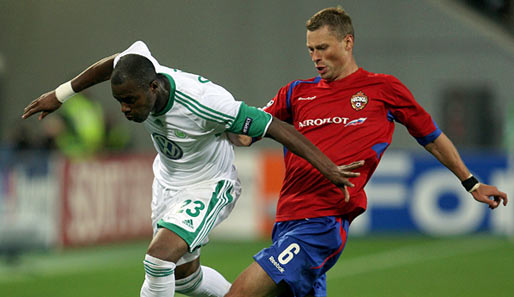 Mit drei Toren war Wolfsburgs Stürmer Grafite (l.) der Star des Spiels gegen ZSKA Moskau