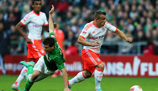 Xherdan Shaqiri (r.) und Luiz Gustavo zählten gegen Werder Bremen zu den Aktivposten