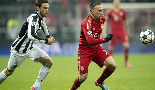 Franck Ribery (r.) und Bayern München gastieren mit einem 2:0 aus dem Hinspiel bei Juventus Turin