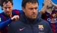 Der neue Coach der katalanen Luis Enrique (M.) hat Barcelonas Spielstil umgekrempelt