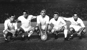 Real-Legenden unter sich: Raymond Kopa, Rial, Alfredo Di Stefano, Ferenc Puskas und Francisco Gento (v.l.n.r.)