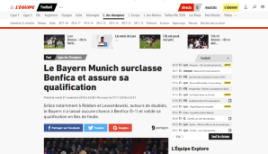 L'Equipe (Frankreich): "Die Bayern entfalten sich. Der FC Bayern München übertrifft Benfica und sichert sich die Qualifikation. Niko Kovac bringt das kurze Ruhe."