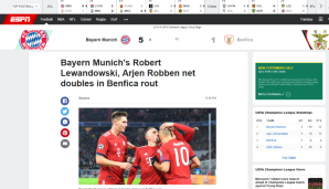 ESPN (US): "Die Bayern schlagen Benfica vernichtend. Bayern Münchens Robert Lewandowski und Arjen Robben erzielen einen Doppelpack bei Benfica-Schlappe"