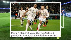Daily Express (England): "Marcus Rashfords Elfmeter in letzter Sekunde beschert einem von Verletzungen geplagten Manchester United einen außergewöhnlichen Sieg über PSG."