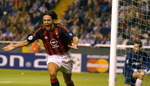 PLATZ 4: Filippo Inzaghi - 28 Spiele (20. Tor für den AC Milan beim 4:0 bei Deportivo La Coruna am 24. September 2002).