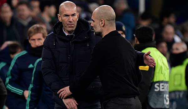 Werden sich in der kommenden Woche im Achtelfinal-Rückspiel der Champions League nicht gegenüber stehen: Real Madrids Trainer Zinedine Zidane und Manchester Citys Coach Pep Guardiola.