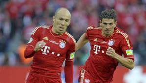 Platz 16: MARIO GOMEZ (12) und ARJEN ROBBEN (4) - 16 Tore für den FC Bayern München in der Saison 2011/12.