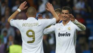Platz 8: CRISTIANO RONALDO (10) und KARIM BENZEMA (7) - 17 Tore für Real Madrid in der Saison 2011/12.