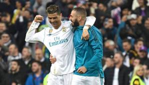 Platz 3: CRISTIANO RONALDO (15) und KARIM BENZEMA (5) - 20 Tore für Real Madrid in der Saison 2017/18.