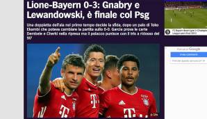 Corriere dello Sport: "Ein Doppelpack von Gnabry mit seiner beeindruckenden Natürlichkeit beflügelt Bayern. Das letzte Wort hat wie immer Torschütze Lewandowski, der den Rekorden Ronaldos nachjagt."