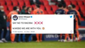 Kylian Mbappe (PSG): "Sag Nein zu Rassismus. M. Webo, wir stehen dir bei."
