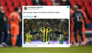 Fenerbahce Istanbul (Webo spielte von 2013 bis 2015 für den Süper-Lig-Klub): "Wir unterstützen und stehen Pierre Webo bei"