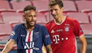 Wiedersehen macht Freude: Thomas Müller vom FC Bayern und Neymar von PSG treffen sich nach dem Finale von 2020 erneut in der Champions League wieder.