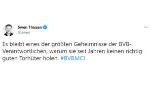 Swen Thissen (Head of SEO & Social Media beim Stern) als Reaktion auf die unglückliche Figur, die BVB-Keeper Marwin Hitz beim 1:2 durch Phil Foden machte.