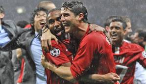 Anderson feiert mit Cristiano Ronaldo den Champions-League-Titel 2008.