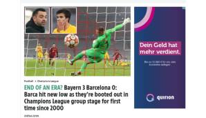England - Sun: "Barca erreicht ein neues Tief. Marc-Andre ter Stegens peinlicher Fehler bestätigte das früheste Champions-League-Aus eines jämmerlichen FC Barcelonas seit 21 Jahren."