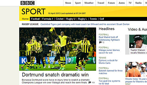 Die englische BBC vermeldet: "Dortmund ergattert dramatischen Sieg"