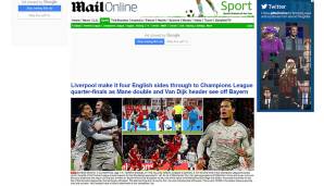 DAILY MAIL: Auch die Daily Mail freut sich über den britischen Erfolg in der Königsklasse. Manes Doppelpack und van Dijks Kopfball schalten Bayern aus.