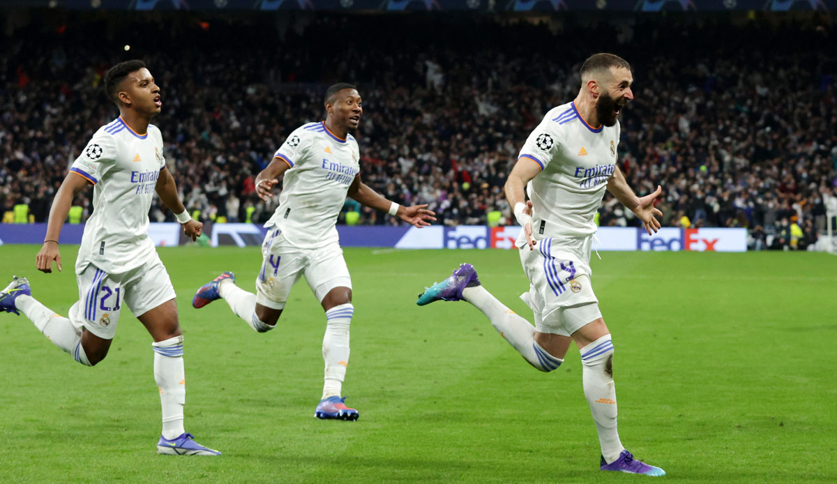 Dank eines sensationellen Schlussspurts siegt Real Madrid gegen Paris Saint-Germain und zieht ins CL-Viertelfinale ein. Im Netz schwanken die Reaktionen zwischen einer Lobeshymne für Dreierpacker Benzema, Häme für PSG und dem Feiern einer Alaba-Aktion.