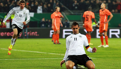 Note 1 hier, Note 1 da: Miroslav Klose (r.) und Thomas Müller überzeugten gegen Oranje