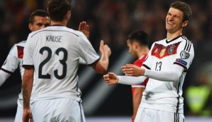Thomas Müller hatte seinen Spaß: Der Münchner traf gegen Gibraltar gleich doppelt