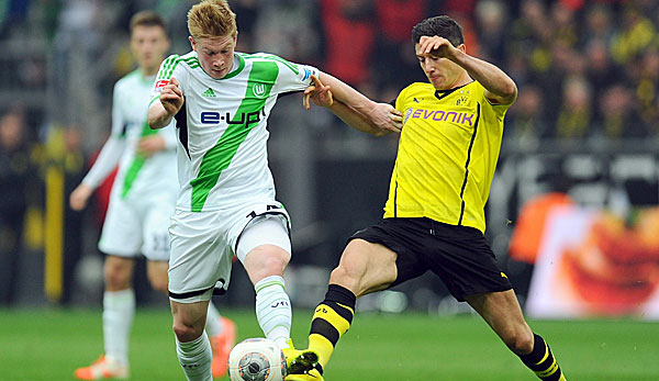 Kevin de Bruyne (l.) spielt mit Wolfsburg gegen Dortmund um den Einzug ins DFB-Pokalfinale