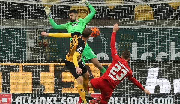 Christoph Daferner erzielt ein Tor für Dynamo Dresden.
