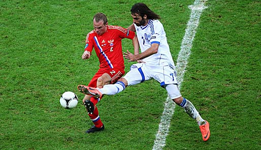 Gegen Russland schafften die Griechen um Samaras (r.) sensationell den Einzug ins Viertelfinale