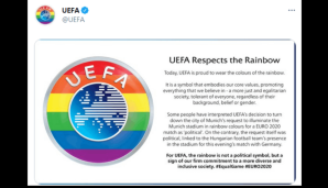 "Manche Leute haben die Entscheidung politisch interpretiert. Im Gegenteil: Die Anfrage war politisch", schrieb die UEFA. Der Regenbogen sei "kein politisches Symbol, sondern ein Zeichen unseres festen Engagements für eine vielfältigere Gesellschaft".