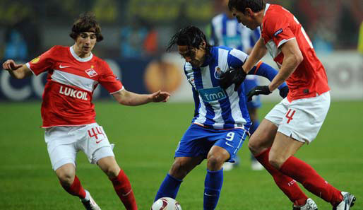 Erzielte gegen Spartak Moskau bereits seinen 11. Treffer in der Europa League: Falcao (M.)