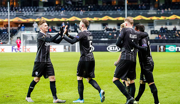LASK bejubelt den Treffer gegen Rosenborg