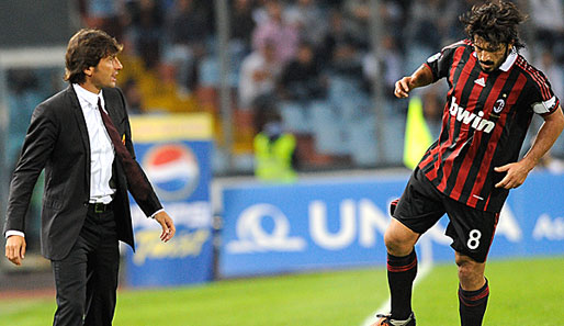 Leonardo (l., mit Gattuso) üernahm im Juli bei Milan. Er machte selbst viele Spiele für den AC