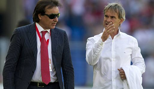 Im Clinch mit FIFA und UEFA: Sions Trainer Laurent Roussey (r.) und Manager Christian Constantin