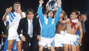 OM wurde der spätere Meistertitel aberkannt. Klub-Präsident Bernard Tapie (im Bild) wurde im Zuge des Verfahrens zu zwei Jahren Haft verurteilt. Am bittersten traf Marseille sicherlich der Zwangsabstieg in Liga zwei 1994.