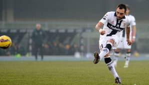 Platz 4: Francesco Lodi (Catania, Genua, Parma, Udinese) - 13 direkt verwandelte Freistöße.