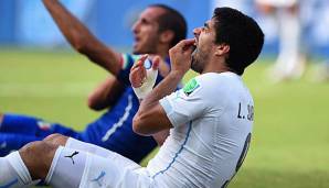 Luis Suarez sorgte bei der WM 2014 mit seiner Beiß-Attacke gegen Giorgio Chiellini für einen Eklat.