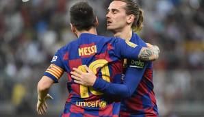 PLATZ 8: LIONEL MESSI (10) und ANTOINE GRIEZMANN (4) - zusammen 14 Scorerpunkte für den FC Barcelona.