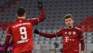 Platz 1: Robert Lewandowski (35 Spiele / 42 Tore / 4 Assists) und Thomas Müller (35 Spiele / 12 Tore / 22 Vorlagen) | FC Bayern | 80 Scorerpunkte