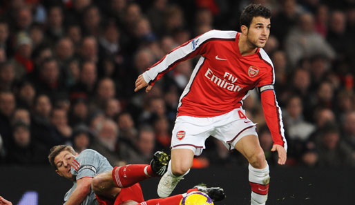 Arsenal-Kapitän Cesc Fabregas verletzte sich im Spiel gegen Rekordmeister Liverpool schwer