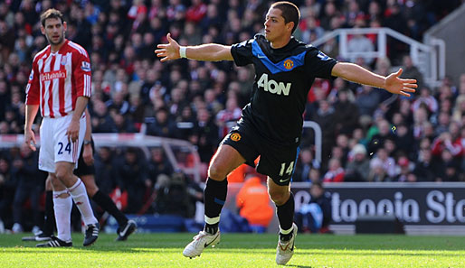 Javier Hernandez sicherte Manchester United mit einem Doppelpack den Sieg bei Stoke City