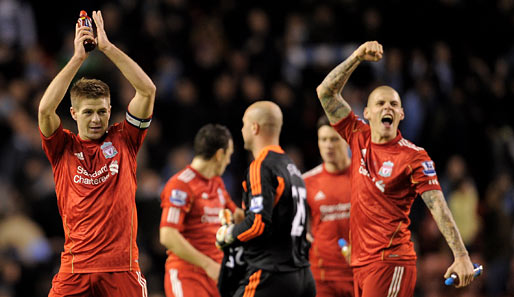 Liverpool-Legende Steven Gerrard (l.) und Martin Skrtel wollen auch gegen Cardiff City feiern
